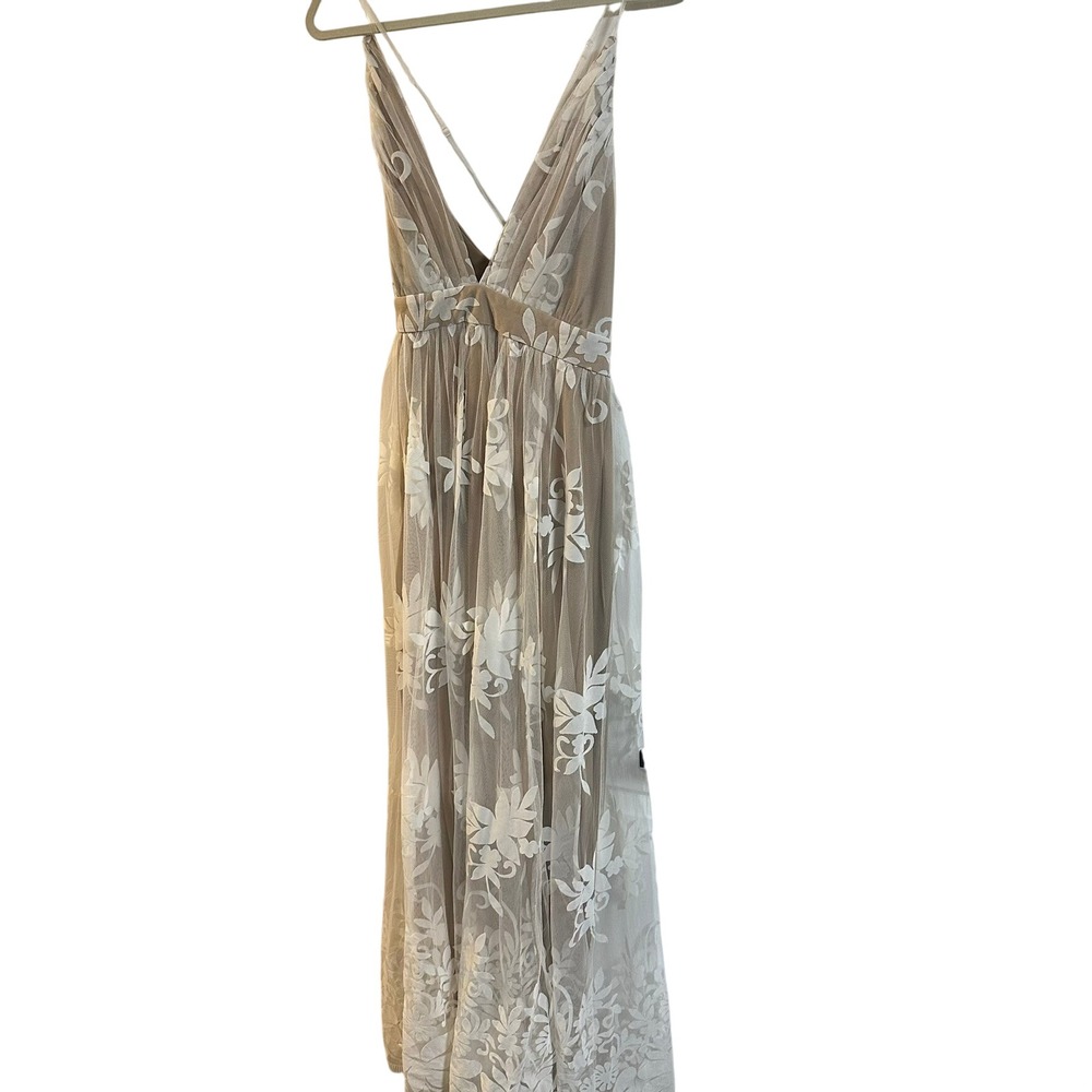 Windsor Floral Maxi Dress Cream White Sleeveless Sheer Overlay Long Large